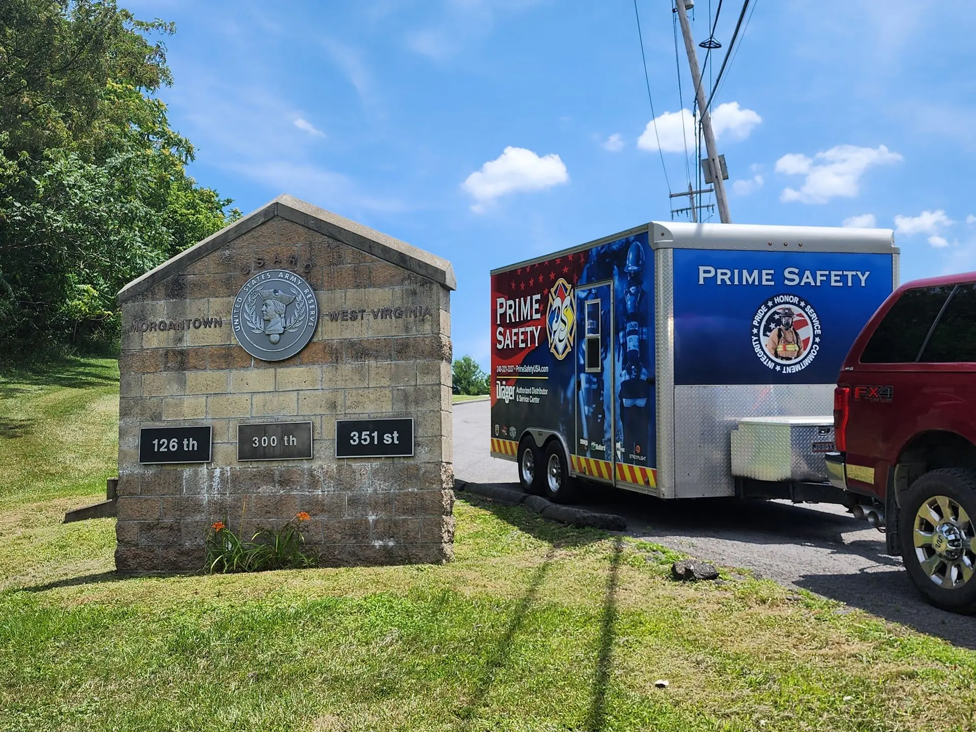 Prime Safety service trailer at United States Army Reserves 126th, 300th, 351st in Morgantown WV after annual service