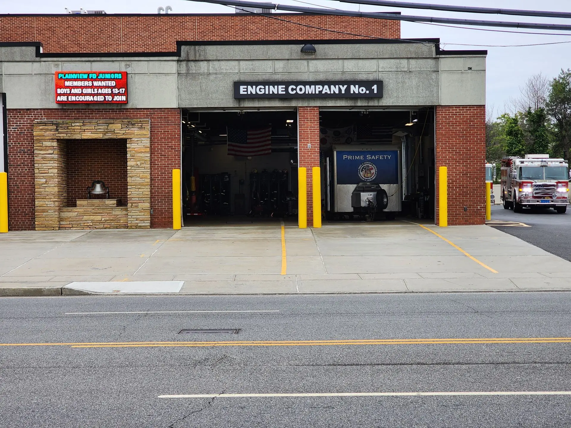 Prime Safety service trailer inside Plainview FD NY station at service