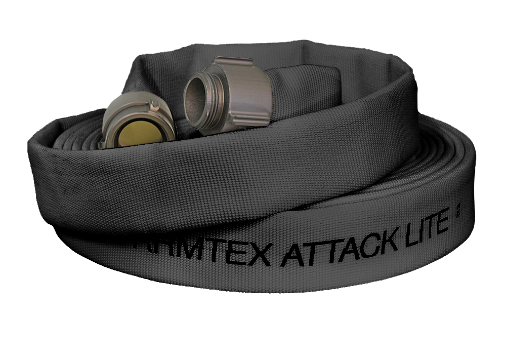 [AL150L025-NH150] Kuriyama Armtex Attack Lite - Lightweight All-Polyester Double Jacket Polyurethane Lined Fire Hose (1 1/2", Black, 25', NH/NST)